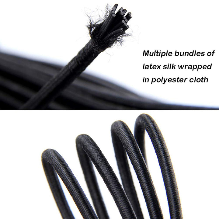 20 PCS Plastic Cord Locks & Elastic Bungee Nylon Shock Cord 5/32 50 ft Lengths, 10 PCS Sing-Hole, 10 PCS Double-Hole (Black) End Spring Toggle Stopper Slider with Crafting Stretch String