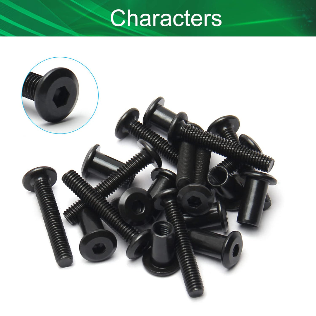 10Pcs Screw Post Fit for 5/16(8mm) Hole Dia, Male M6x35mm Belt Buckle Binding Bolts for Scrapbook Photo Albums Binding and Leather Saddles Purses Belt Repair, Carbon Steel Black Tone