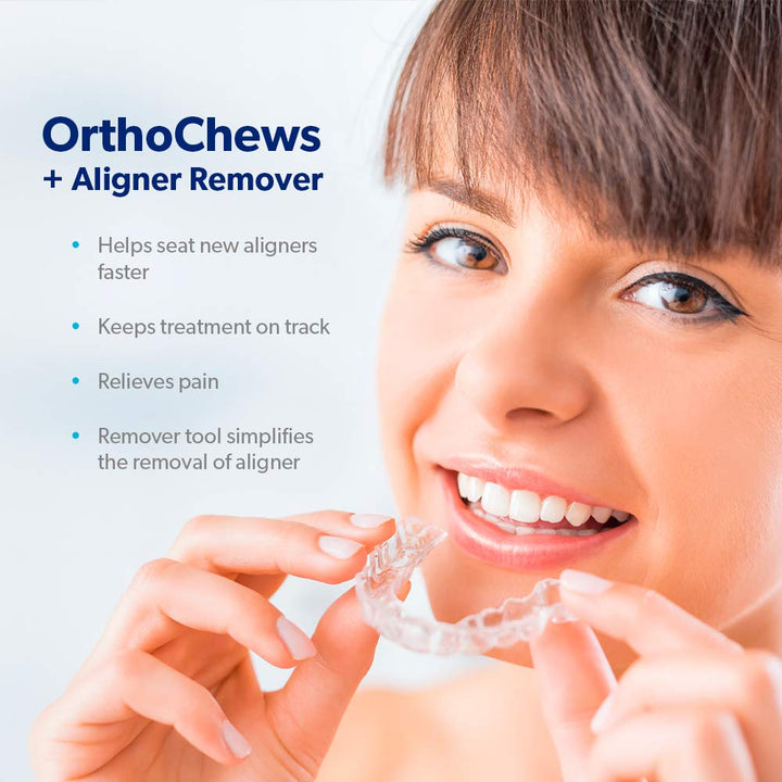 - OrthoChews Dental Aligner Seater with Aligner Removal Tool, Chewies for Invisalign, Clear or Metal Braces - Help to Seat and Remove your Aligners Trays (1 Pack w/Aligner Removal Tool)