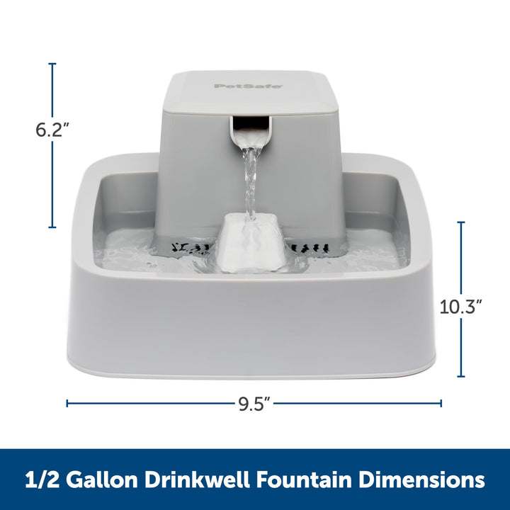 Oasys 1/2 Gallon (64 Ounce) Small Pet Fountain - Small Dog and Cat Water Fountain - Dishwasher Safe Filtered Water Dispenser with Flow Control - Easy to Clean - Filters Included
