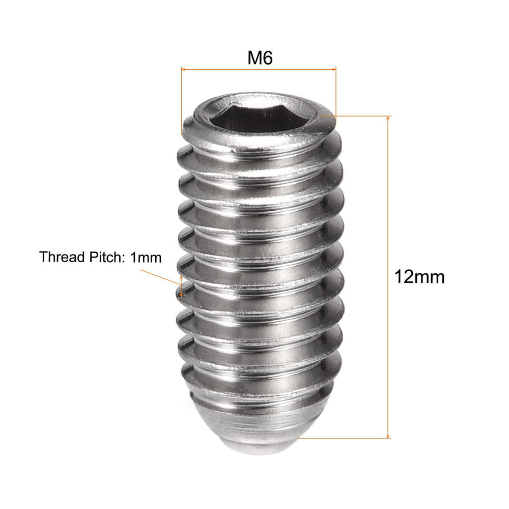 Ball Point Set Screws, M6 x 12mm 304 Stainless Steel Metric Spring Hex Socket Screw 10pcs