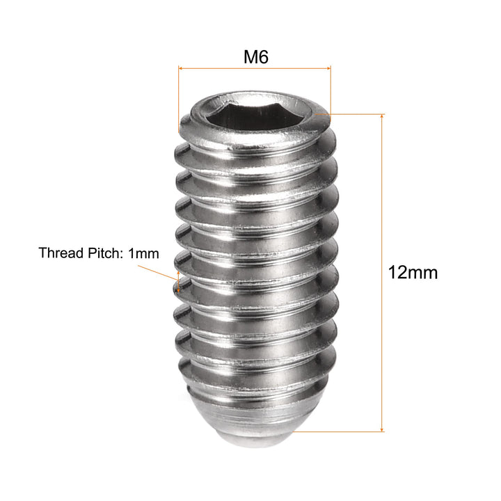 Ball Point Set Screws, M6 x 12mm 304 Stainless Steel Metric Spring Hex Socket Screw 10pcs