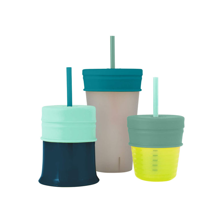 Snug Silicone Sippy Cup Lids and Straws - Includes 3 Lids and 3 Straws - Convert Any Kids Cups or Toddler Cups into Straw Sippy Cups - Toddler Feeding Supplies and Travel Essentials - Green