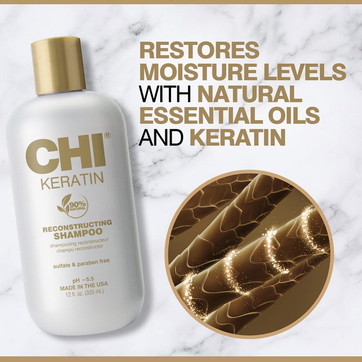 Keratin Reconstructing Shampoo, Delivers Healthier Hair, Adds Shine & Helps Prevent Future Breakage, Sulfate, Paraben, & Cruelty-Free, 12 Oz