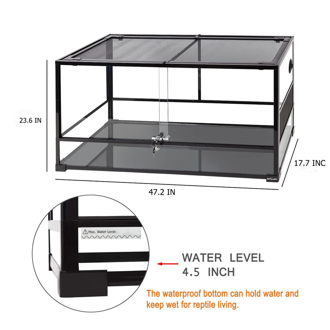 85 Gallon Large Reptile Tank, Wide & Tall Tempered Glass Large Reptile Terrarium 47.2 x 17.7x 23.6 for Tortoise Snake, Top Screen Ventilation & Anti Escape Lid