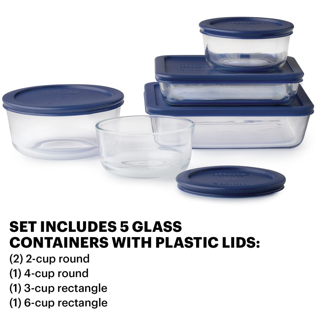 Simply Store 5-Pack (3,4 & 6-Cup) Mixed Sized Glass Food Storage Set, Round & Rectangular Containers With Lids, BPA-Free, Dishwasher & Microwave Safe