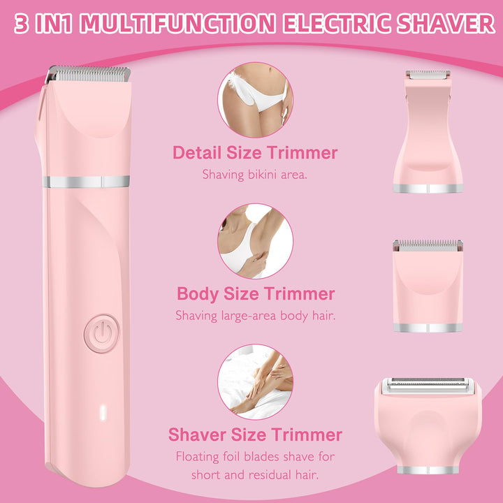 Electric Razors Shaver for Women, 3 in 1 Bikini Trimmer for Women, IPX7 Waterproof Pubic Hair Trimmer Women Wet & Dry Use, Rechargeable Hair Removal Kit for Face Body Leg Bikini Underarm Arm