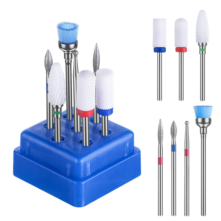 Nail Drill Bits Set, 7Pcs Professional Ceramic Acrylic Nail File Drill Bit for Manicure Pedicure Cuticle Gel Nail Polishing