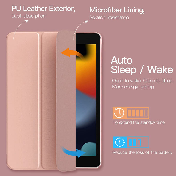 for iPad 10.2 Case iPad 9th Generation 2021/ 8th Generation 2020/ 7th Generation 2019 Case,Slim Translucent Hard PC Protective Smart Cover with Stand, Rose Gold
