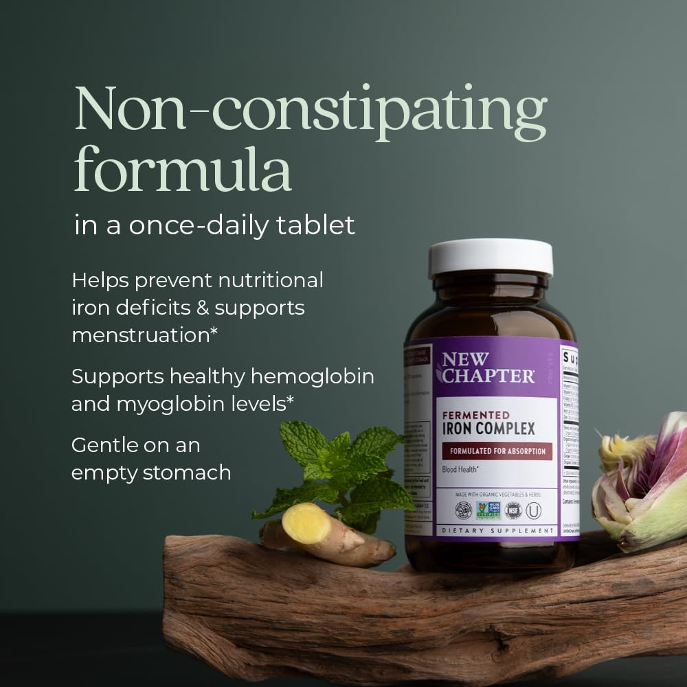 Iron Supplement, Whole-Food Fermented Iron Complex Made with Organic Vegetables & Herbs + One Daily Non-Constipating Dose- 60ct, 2 Month Supply
