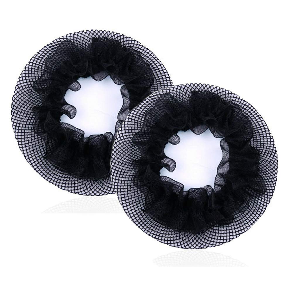 8Pcs Reusable Bun Hair Nets Elastic Flower Edge Hairnet For Ballet Bun Cover Dance Skating Gymnastics Performance Dancers Hair Accessories, Black