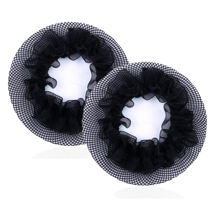 8Pcs Reusable Bun Hair Nets Elastic Flower Edge Hairnet For Ballet Bun Cover Dance Skating Gymnastics Performance Dancers Hair Accessories, Black