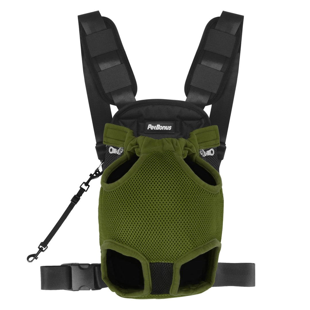Pet Front Dog Carrier Backpacks, Adjustable Dog Carrier, Legs Out Easy-fit Dog Travel Backpack for Hiking, Cycling, Hands Free Dog Chest Carrier for Medium Small Dogs (Army Green, XL)