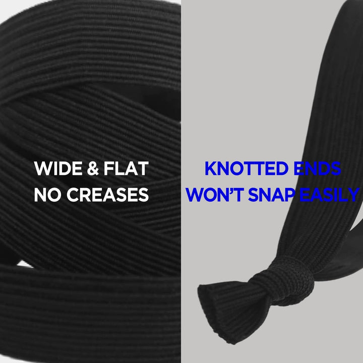 Knotted Mens Hair Ties For Men 5 pcs (Wide, Black) - No damage Crease Breakage Men with Long Hair | For Buns Curly Thick Elastic Hair Ties For Guys | Perfect hairtie For Men