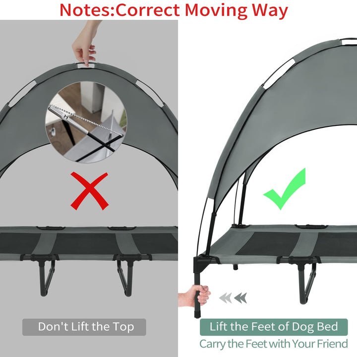 Outdoor Elevated Dog Bed with Removable Canopy, 48 XLarge Cooling Raised Pet Cot for Outdoor Camping, Waterproof Canopy, Durable Oxford Fabric, Portable Pet Bed (Large Gray)