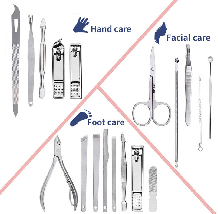 Manicure Set Pedicure Kit Professional 19 Pcs Nail Clipper for Men & Women Stainless Steel Sharp Cutter Grooming Nose Hair Scissors…Black Fingernails & Toenails with Portable Case (Black_19 pie