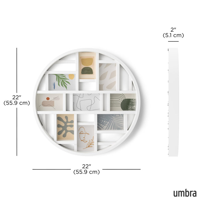 Luna Collage Picture Frame Holds Nine 4x6 Photos, Large 22-Inch Diameter, White