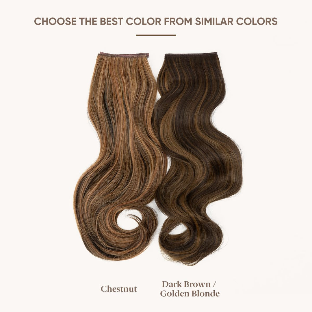 Invisible Wire Hair Extensions with 3 Clips Synthetic Wavy Curly Hairpiece Adjustable Transparent Headband for Women 16 Inch Dark Brown/Golden Blonde Highlights