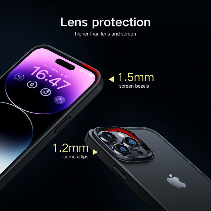 Shockproof Case for iPhone 14 Pro Max CaseTranslucent&Silky Touch&Sensitive Aluminum Buttons Anti-Fingerprint Anti-Scratch for iPhone Pro Max 14 Case for Women Men (Black)