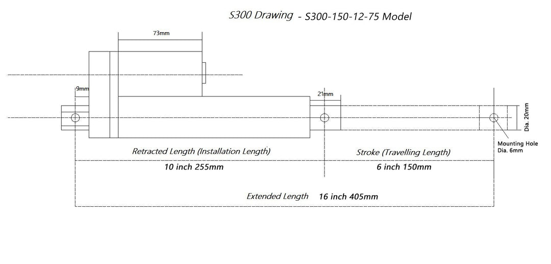 12V DC 6 inch 150mm Stroke Linear Actuator Heavy Duty 750N 165lbs Maximum Lift