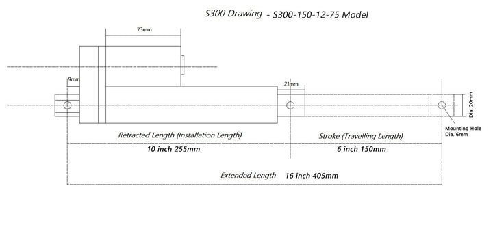 12V DC 6 inch 150mm Stroke Linear Actuator Heavy Duty 750N 165lbs Maximum Lift
