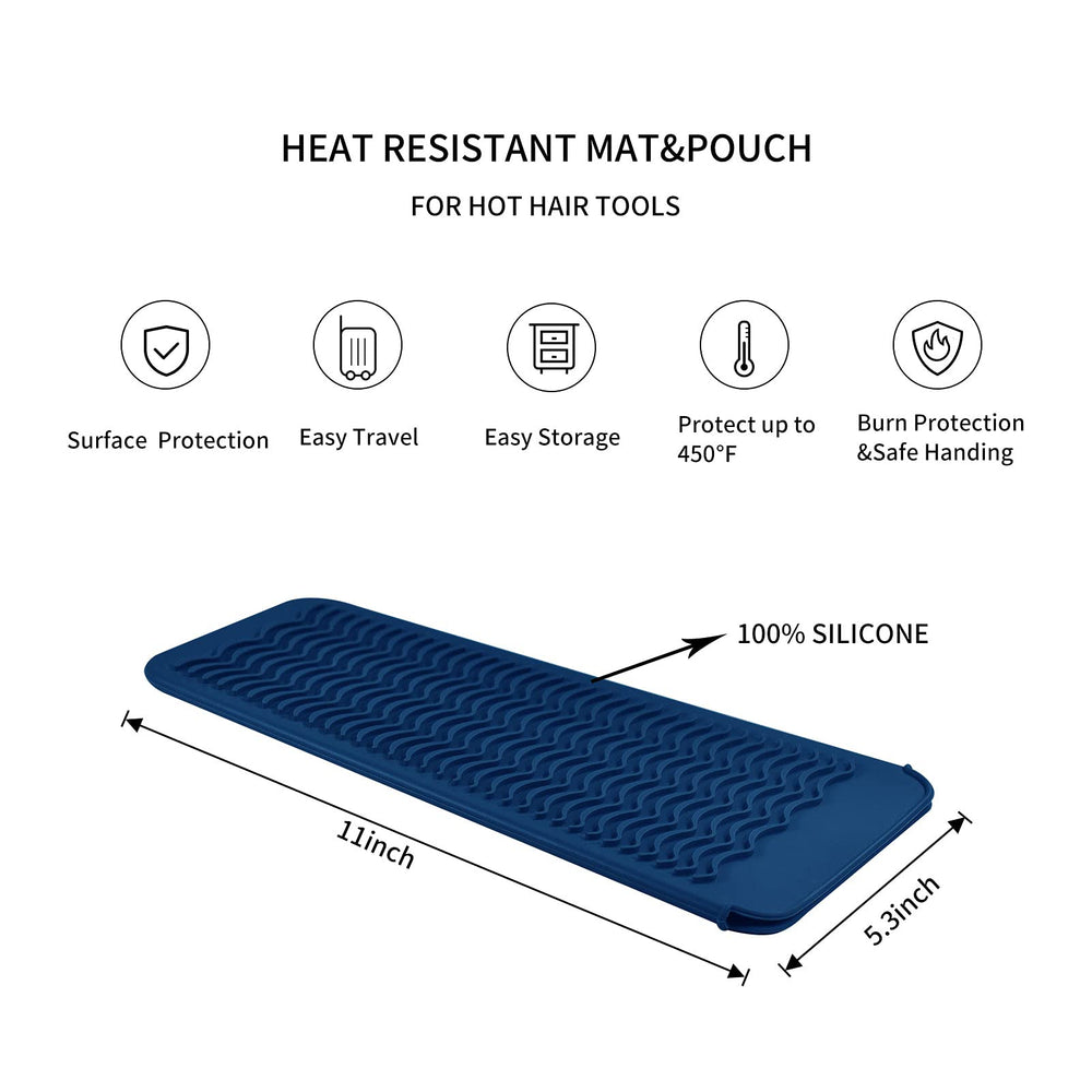 Silicone Heat Resistant Travel Mat Pouch for Hair Straightener,Crimping Iron,Hair Curling Iron,Hair Curling Wand,Flat Iron,Hair Waving Iron and Hot Hair Styling Tools (Navy Blue)