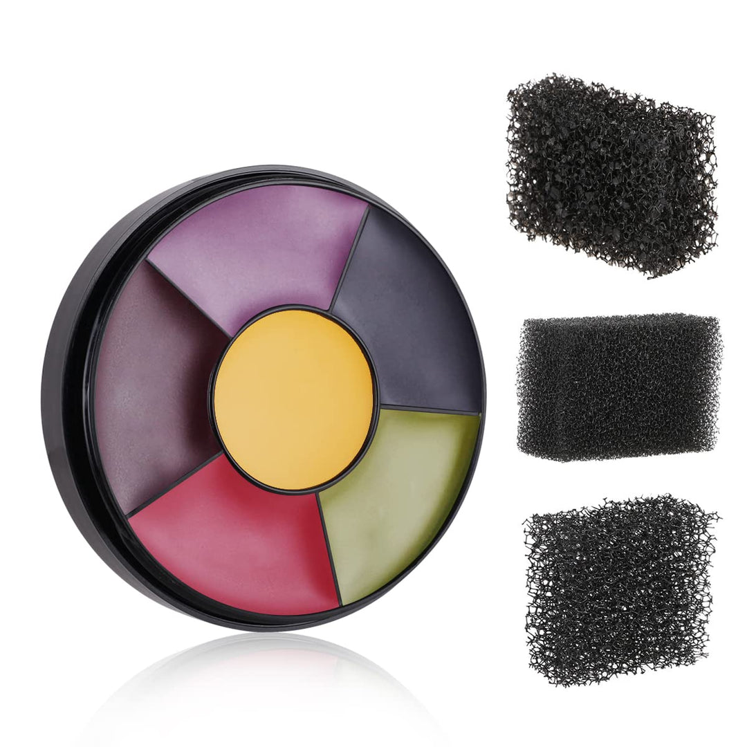 Bruise Wheel Makeup 6 Color for Special Effects, Face Body Oil Paint Theatrical Halloween with 3 pcs Black Stipple Sponges