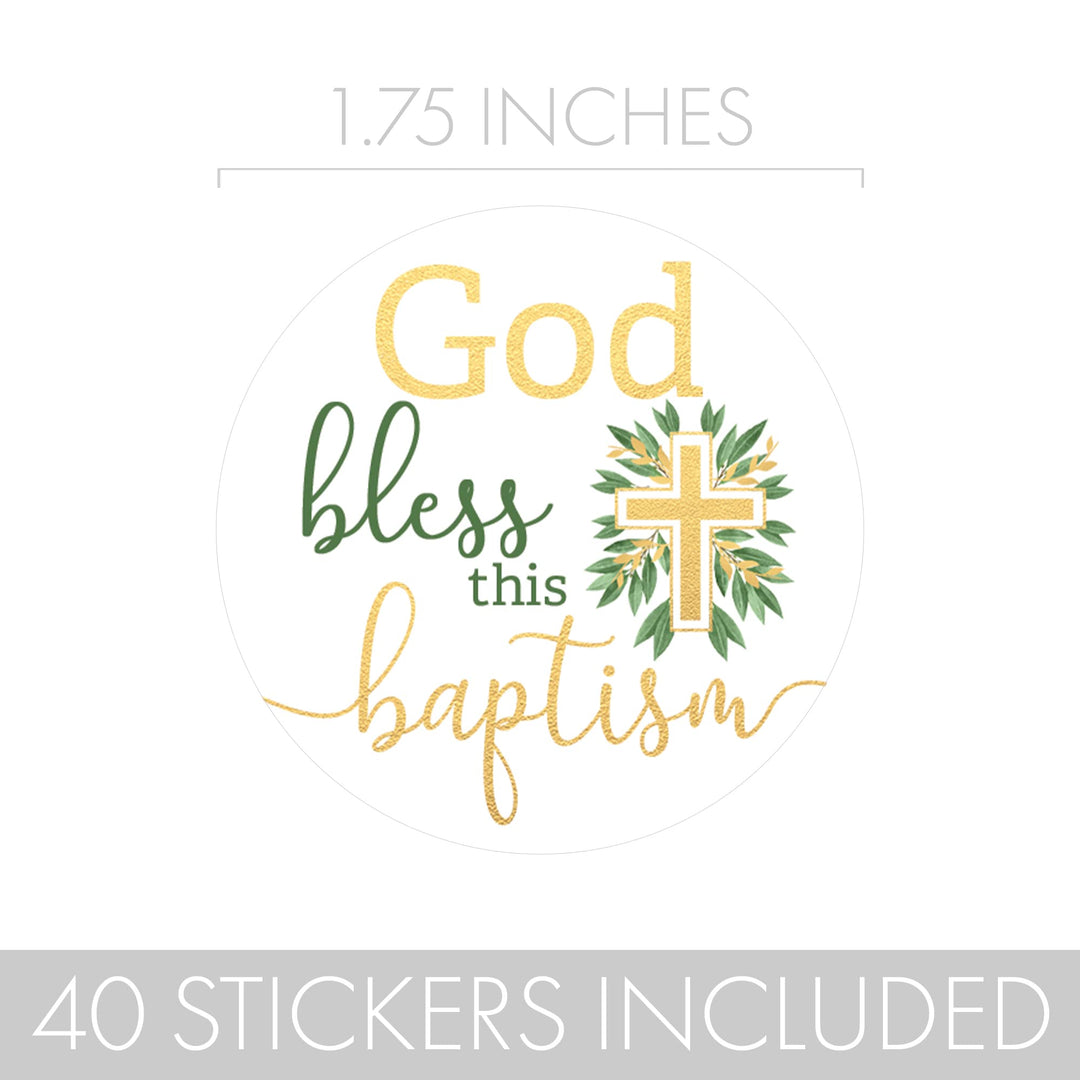 Greenery Baptism Favor Stickers - 1.75 in - 40 Labels