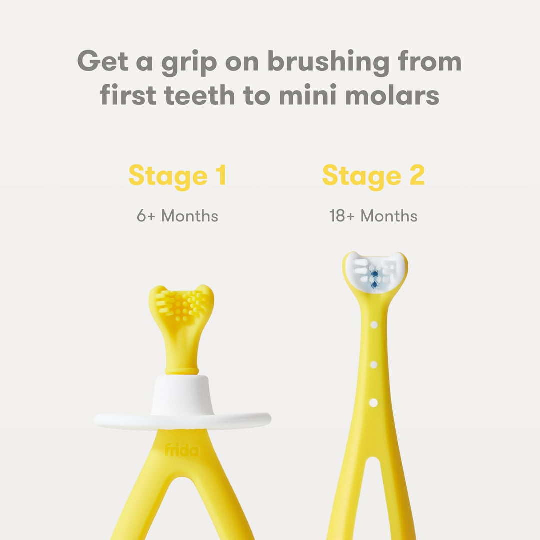 Grow-with-Me Baby Toothbrush Training Set | Infant to Toddler Toothbrush 0-12 months, Cleans All Sides at Once, Oral Care for Sensitive Gums | Yellow