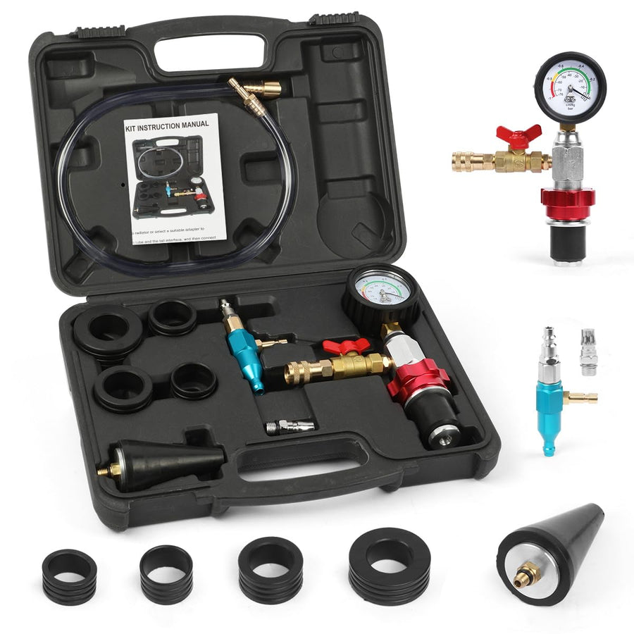 Coolant Vacuum Refill Kit Universal Coolant Vacuum Filler Tool with 5 Adapters Cooling System Vacuum Purge and Refill Kit Radiator Coolant Refill Tool Kit Coolant Bleeder Kit Vacuum Coolant Fill Kit