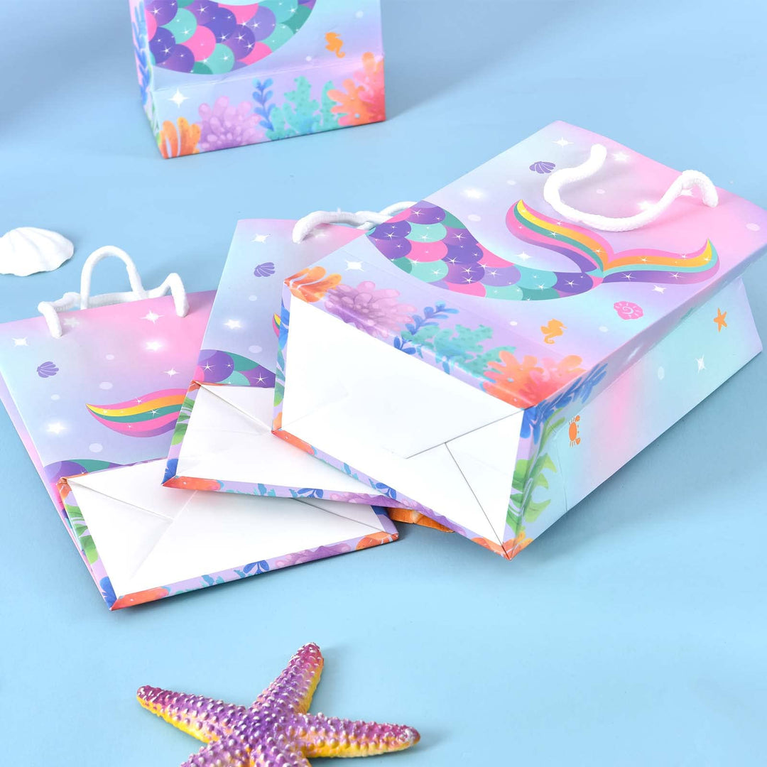 Mermaid Party Favors - Ocean Under The Sea Theme Party Supplies Portable Paper Goody Treat Gift Bags for Girls Birthday Wedding Baby Shower Pool Beach Picnic Party, 16PCS