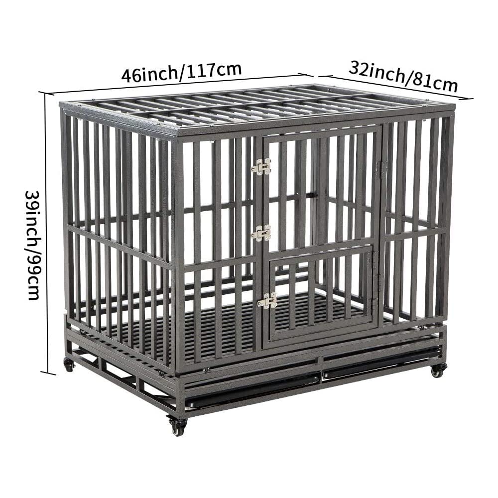 Heavy Duty Dog Cage Metal Kennel and Crate for Medium and Large Dogs, Pet Playpen with Four Wheels,Easy to Install,46 inch,Black … …