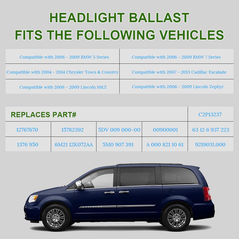 HID Headlight Ballast Replacement for 5DV 009 000-00 5DV00900000 Compatible with Cadillac Escalade BMW E60 Town & Country 5-series Jaguar Volkswagen Lincoln Chrysler Xenon HID Ballast