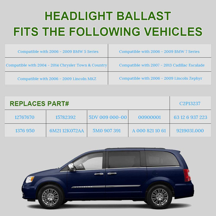 HID Headlight Ballast Replacement for 5DV 009 000-00 5DV00900000 Compatible with Cadillac Escalade BMW E60 Town & Country 5-series Jaguar Volkswagen Lincoln Chrysler Xenon HID Ballast