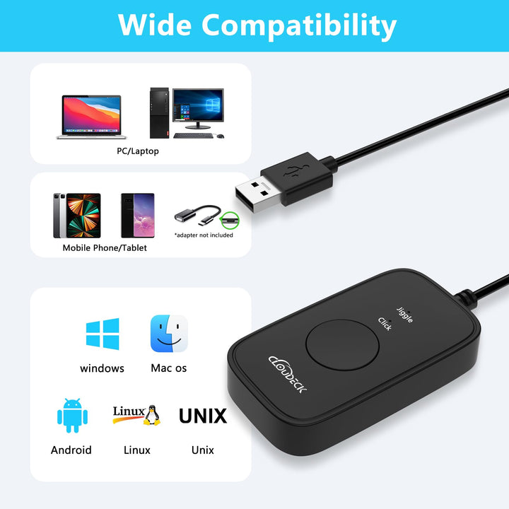 Mouse Jiggler Undetectable for Computer, USB Mouse Mover, Gaming Automatic Continuous and Assistive Click Device, Plug & Play, Simulate Mouse Pointer Movement to Prevent PC Going Sleep