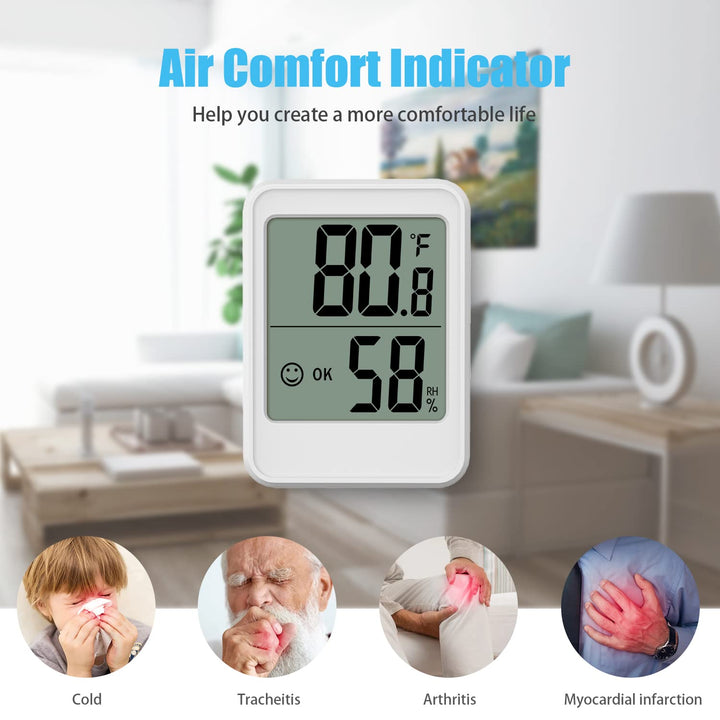 Digital Hygrometer Thermometer Room Thermometer Indoor Thermometer for Home with Temperature and Humidity Monitor, Wall Mount, Mini Size, Big Numbers, White