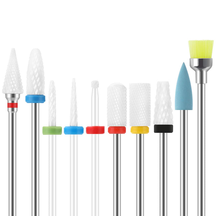 10Pcs Ceramic Nail Drill Bits Set Professional Remove Gel Acrylic Cuticle Diamond Carbide Nail Drill Bit Tools for Manicure Pedicure Home Salon Use Great Gift for Women Girls
