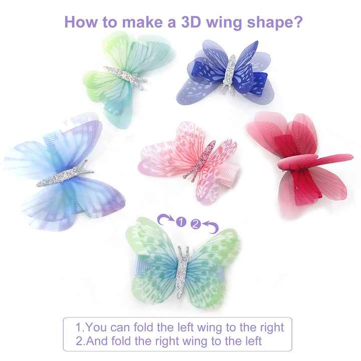 6PCS Colorful Chiffon Butterfly Modelling Hair Clips Organza Wings Hair Clips