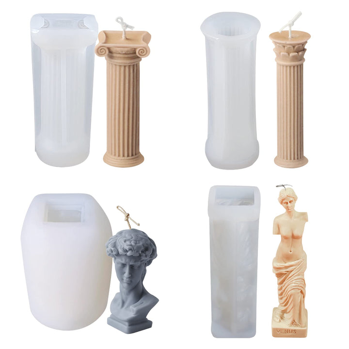 4Pcs 3D Christmas Candle Silicone Mold Roman Column Shape, Ancient Greek Pillar Candle Mold, DIY Candle Plaster Soap Craft Making Tool