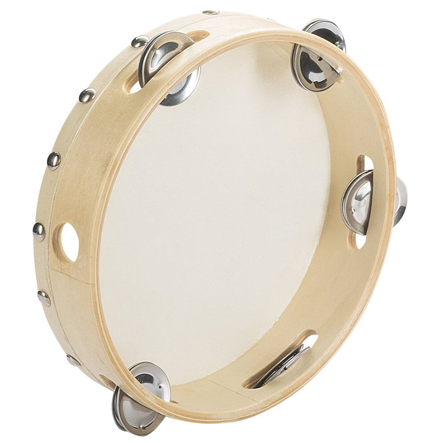 8 Wood Handheld Tambourine - Single Row 5 Pairs Jingles