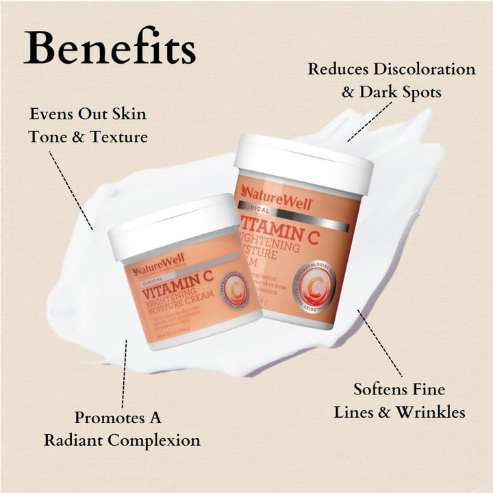 Clinical Vitamin C Brightening Moisture Cream for Face & Body, Anti-Aging Skincare, Firming, Nourishing, Reduces Discoloration, Improves Overall Tone & Texture, Non-Greasy 1.0, 16 Oz