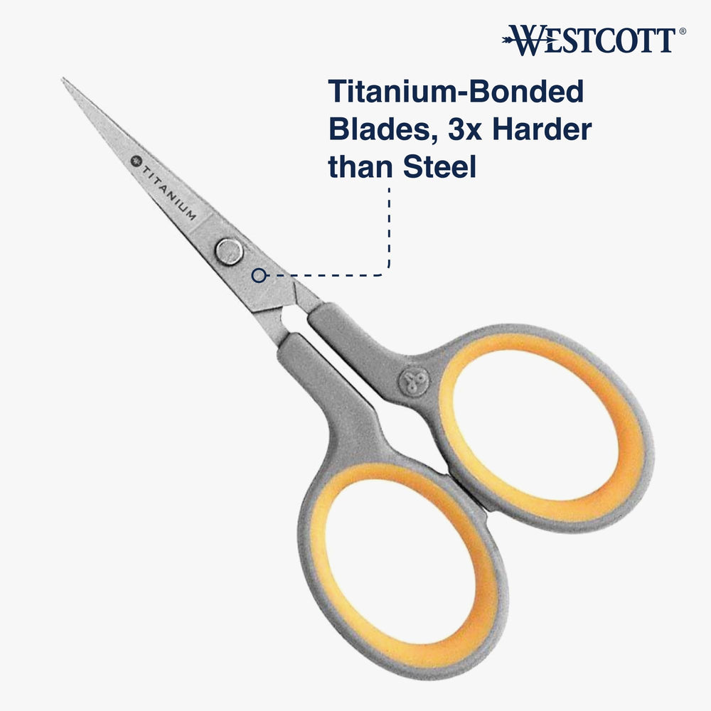 4 Embroidery Scissors with Titanium-Bonded Blades, for Crafting, Sewing & More, Gray/Yellow