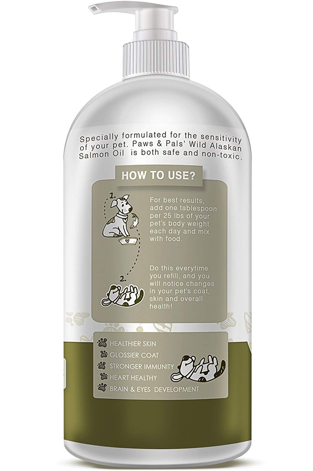 Wild Alaskan Salmon Oil for Dogs & Cats - Skin & Coat Omega 3 Fish Oil Liquid Food Supplement for Pets - Made in USA - Natural EPA + DHA Fatty Acids for Joint Function, Immune & Heart Health Support
