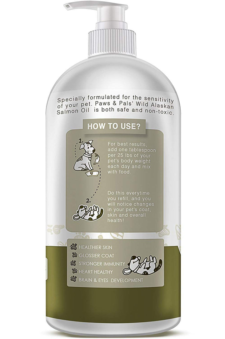 Wild Alaskan Salmon Oil for Dogs & Cats - Skin & Coat Omega 3 Fish Oil Liquid Food Supplement for Pets - Made in USA - Natural EPA + DHA Fatty Acids for Joint Function, Immune & Heart Health Support