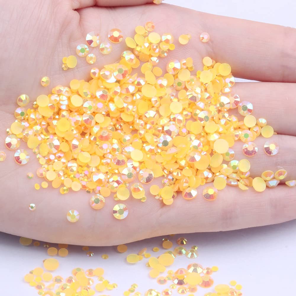 Mixed 1000pcs 2-6mm Orange AB Resin Nail Rhinestones 3D Non Hotfix Glitter Round Flatback Nail Stones Strass Gems Diamonds DIY Nail Art Decoration (06 Orange AB)