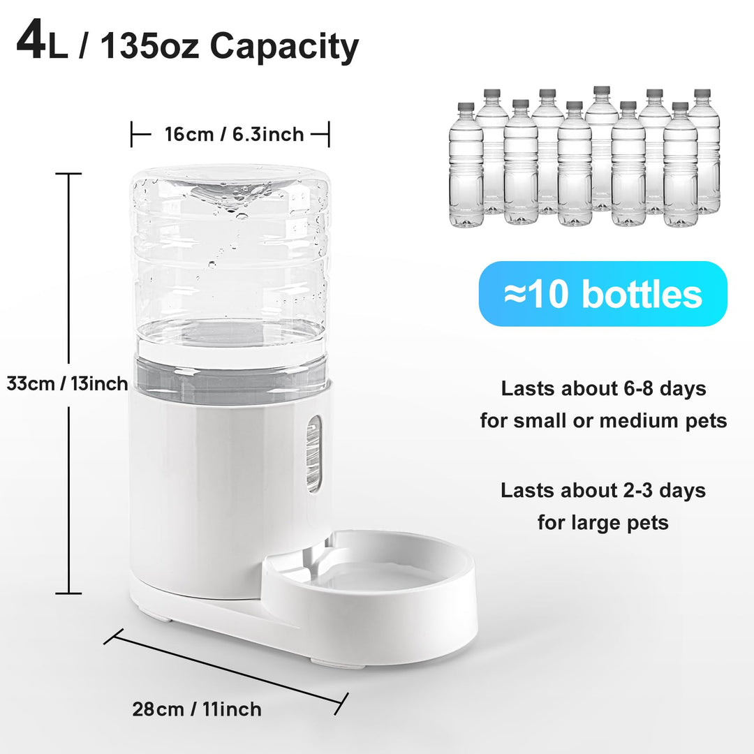 4L Pet Water Dispenser Without Electricity Unplugged Automatic Water Bowl Dispenser Gravity Water Dispenser for Cats Water Self Feeder Dog Fountain Dogs Bowl Bottles for Kitten Puppy