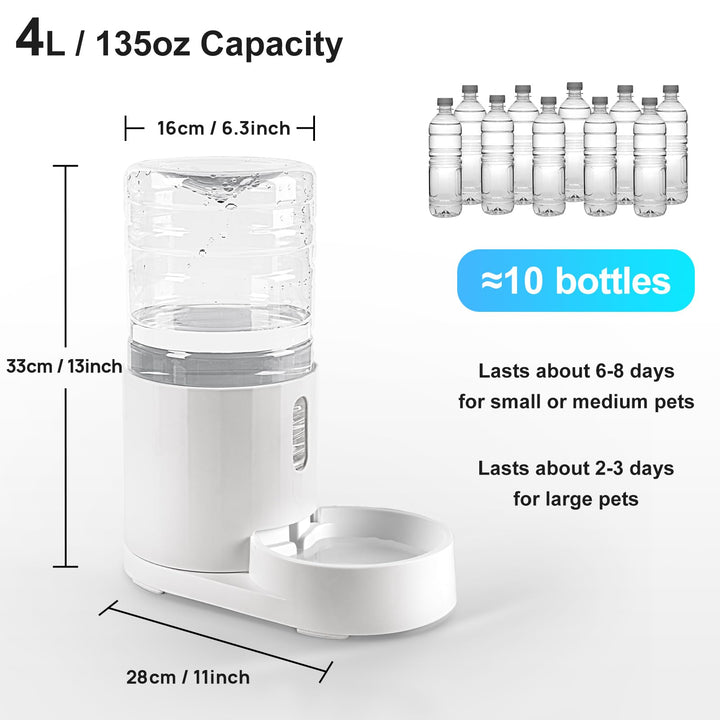 4L Pet Water Dispenser Without Electricity Unplugged Automatic Water Bowl Dispenser Gravity Water Dispenser for Cats Water Self Feeder Dog Fountain Dogs Bowl Bottles for Kitten Puppy