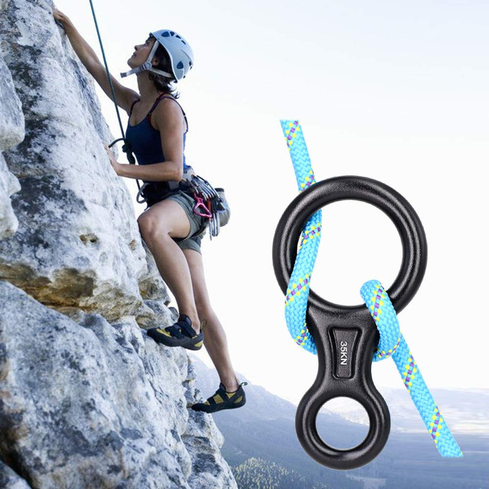 35KN Figure 8 Descender, Rescue Figure 8 Rappelling Gear Belay Device Aviation Aluminum Rigging Plate for Climbing Belaying and Rappelling (Black)
