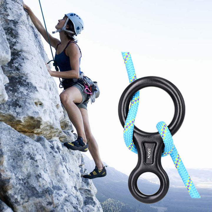 35KN Figure 8 Descender, Rescue Figure 8 Rappelling Gear Belay Device Aviation Aluminum Rigging Plate for Climbing Belaying and Rappelling (Black)