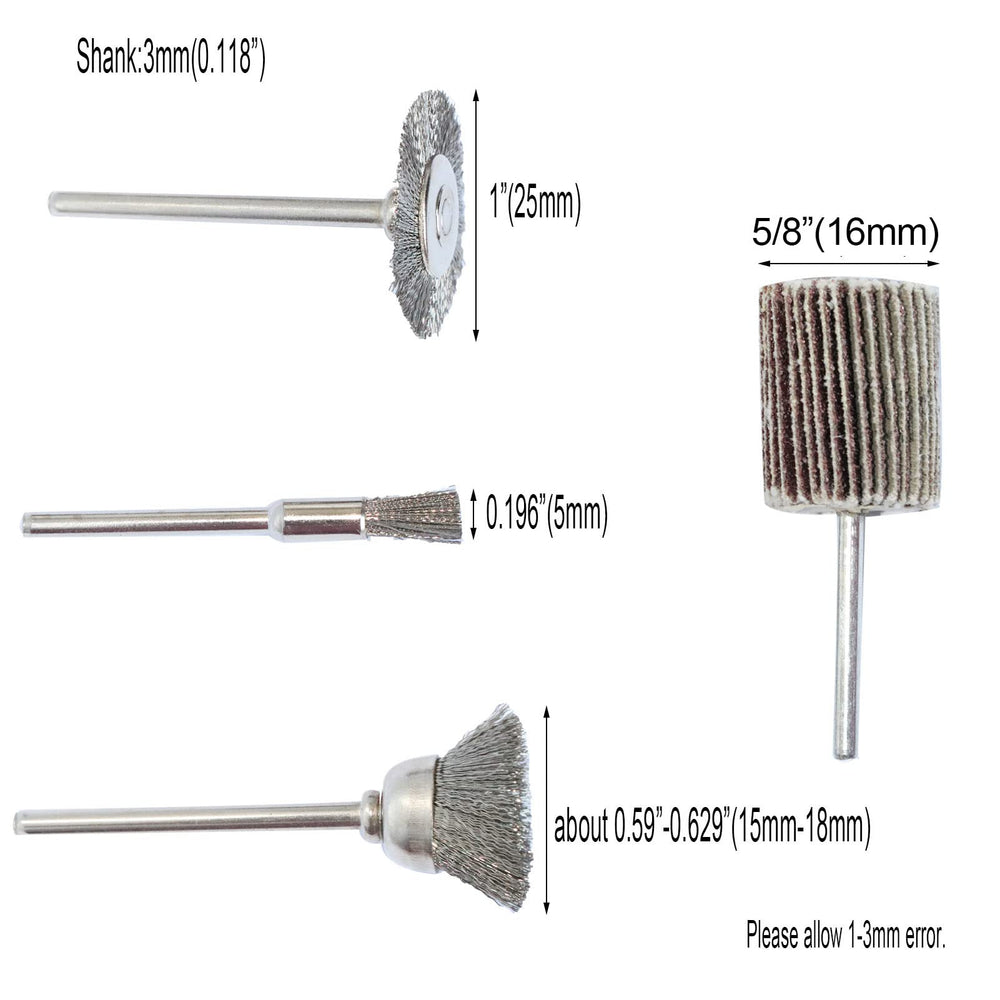 69Pcs Abrasive Wheel Buffing Polishing Wheel Wire Brushes Set for Rotary Tool Accessories,Shank 3mm Mini Brush Polishing Kit,for Power-Operated Grinders